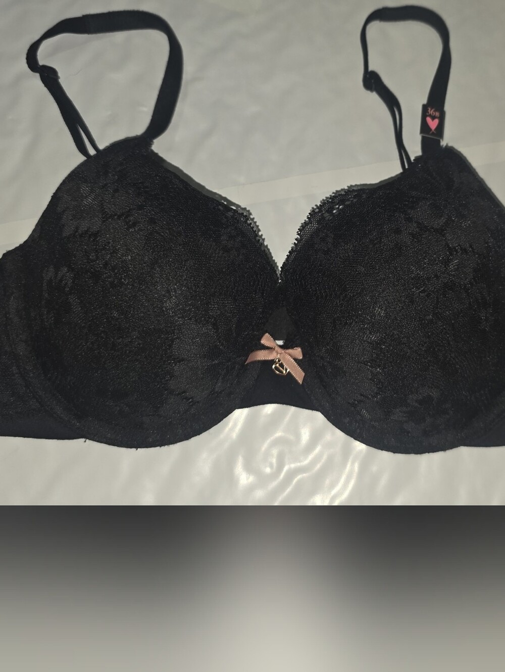 Black Lace Push-Up Bra with Bow Accent
